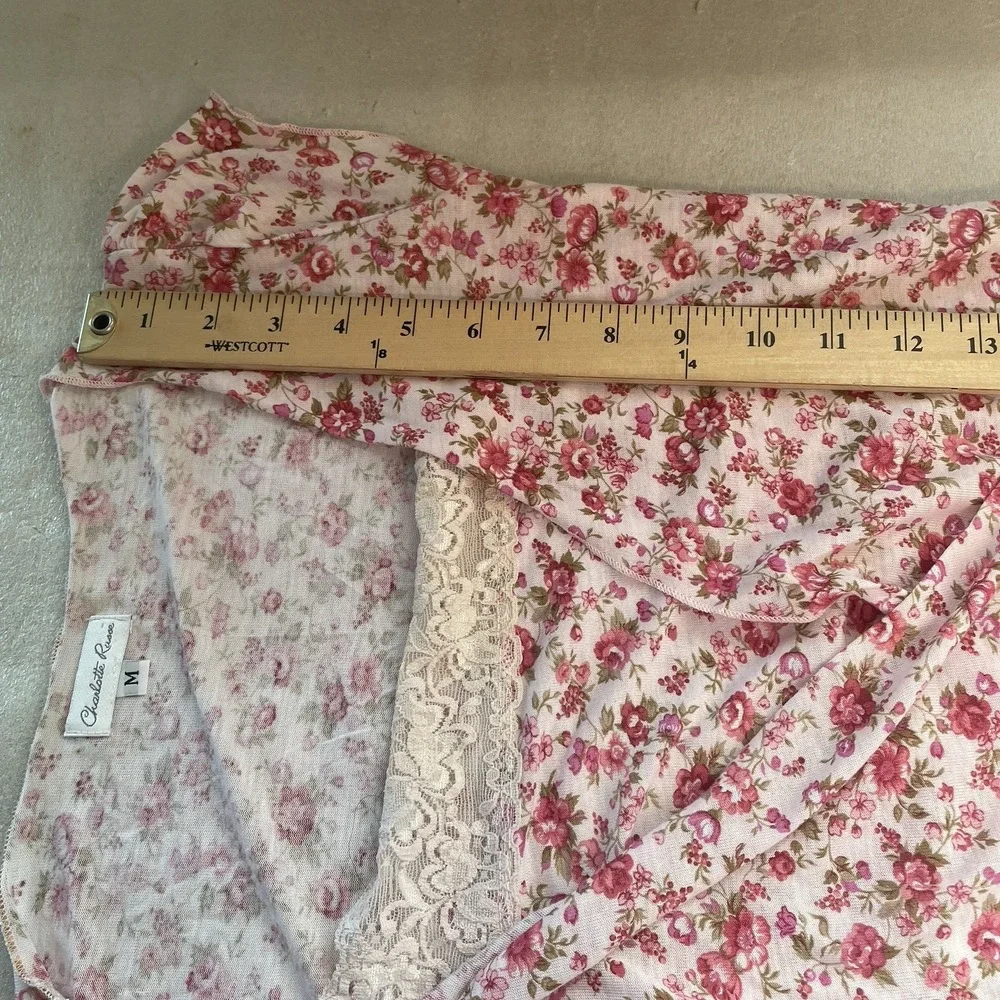 Vintage Y2K Charlotte Russe Shirt Women M White Pink‎ Floral Lace Detail Y2K Top